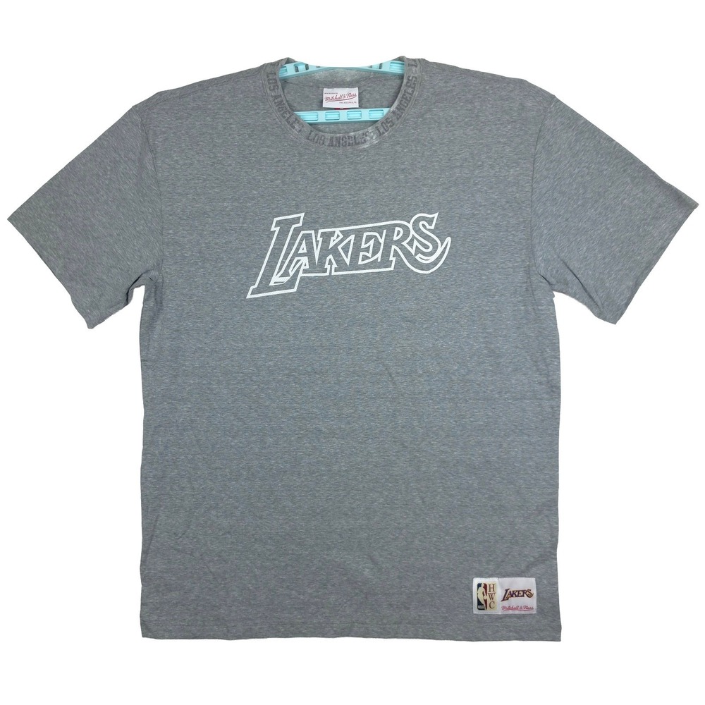 LA Lakers Mitchell & Ness NBA Large Shirt Rubber 3D Print Logo Art on Collar New